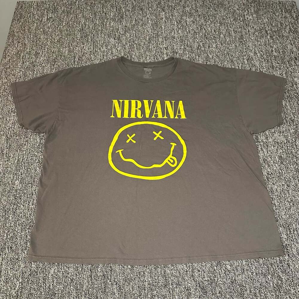 Nirvana Smiley Face Logo Gray Short Sleeve Band T-Shirt 3XL